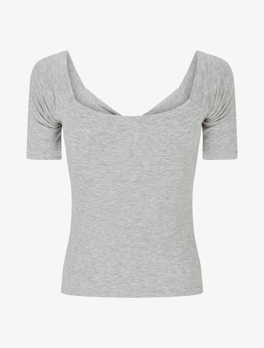 Top côtelé à manches 3/4 - Gris - 2