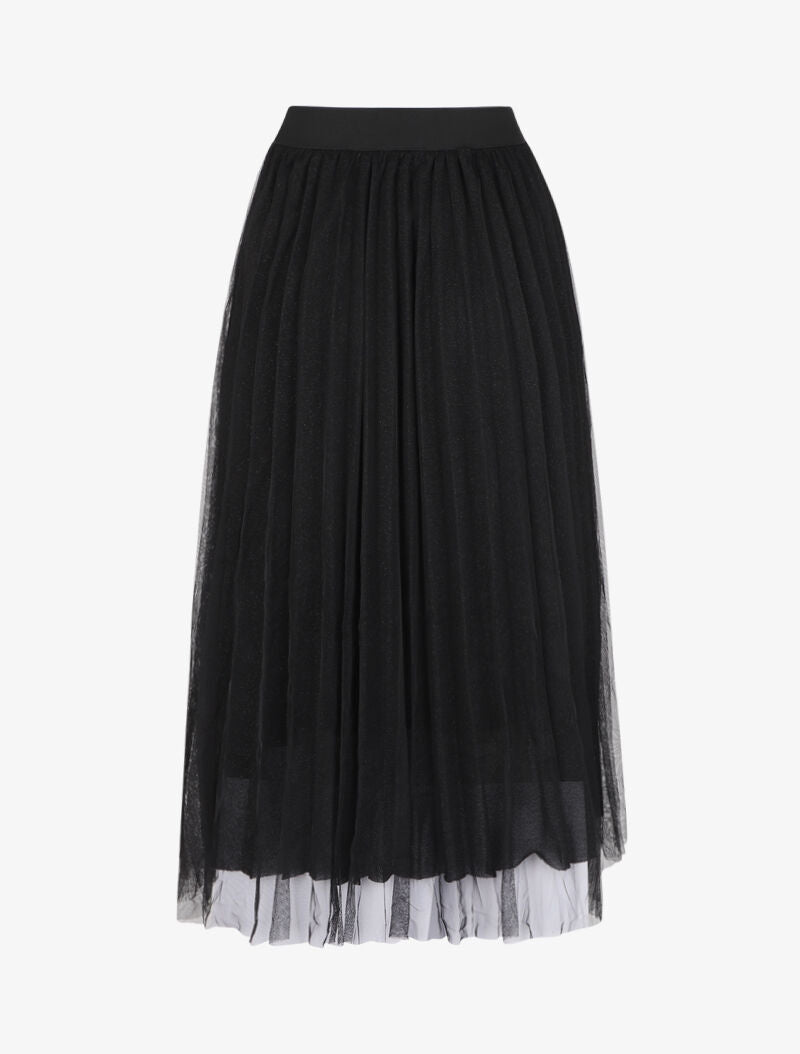 Jupe midi taille haute en tulle - Noir - 2