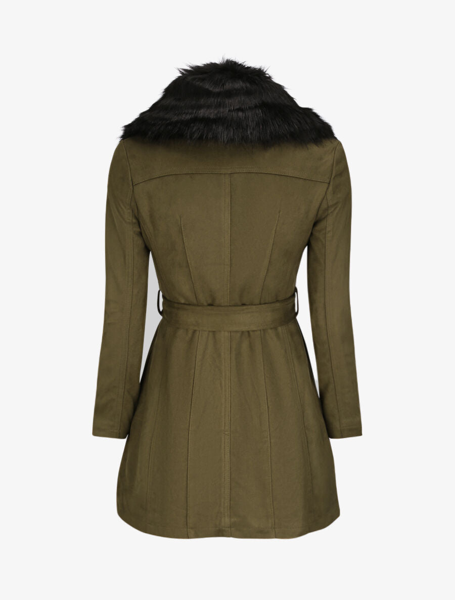 Manteau ajusté à intérieur fourré - Kaki - 2