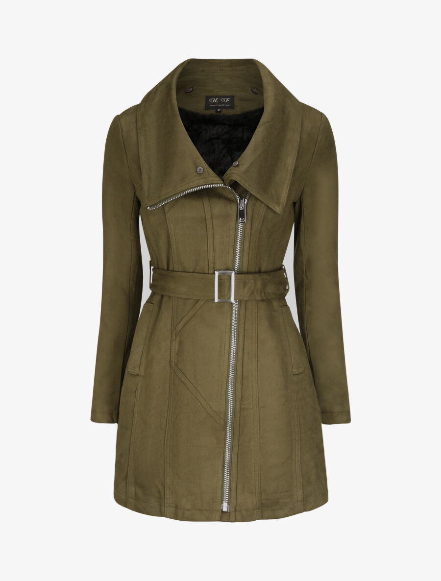 Manteau ajusté à intérieur fourré - Kaki - 4
