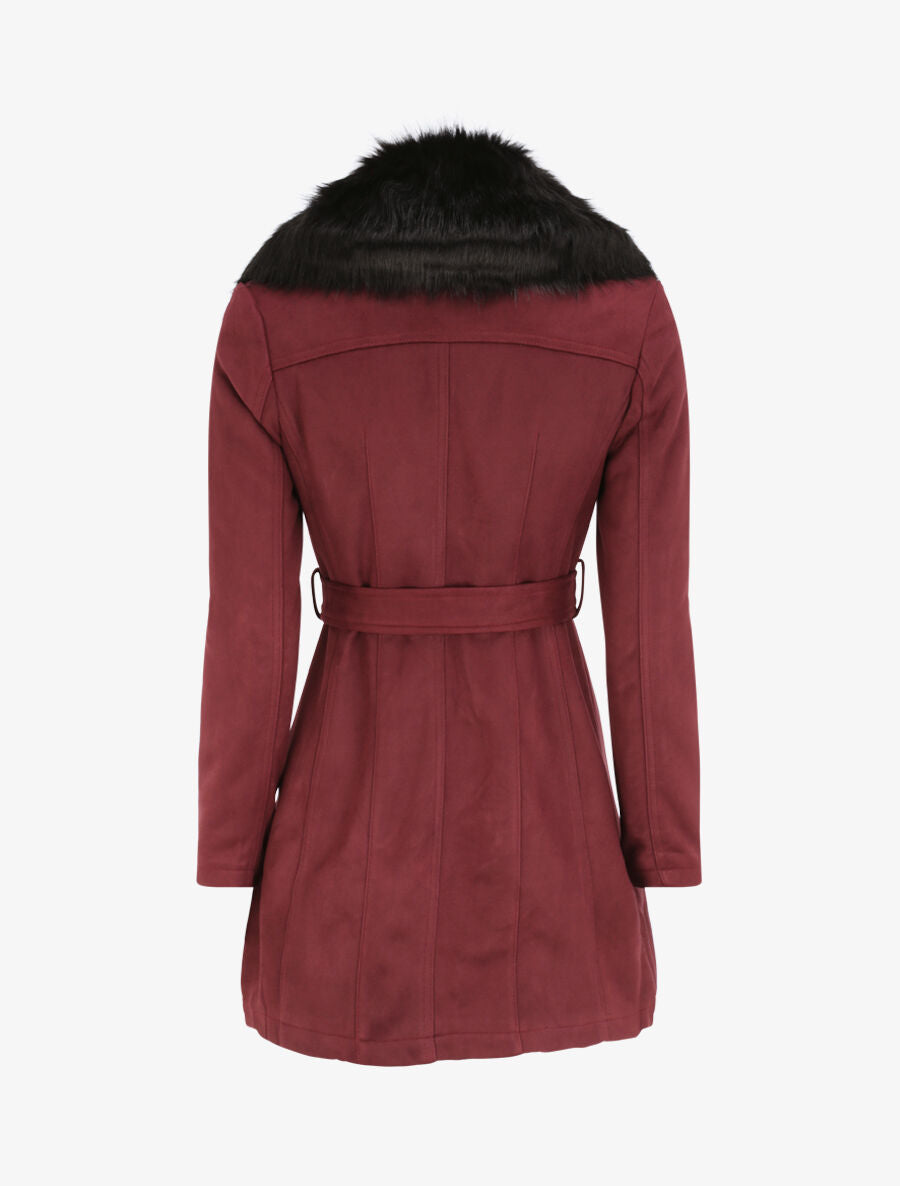 Manteau ajusté à intérieur fourré - Lie de vin - 2