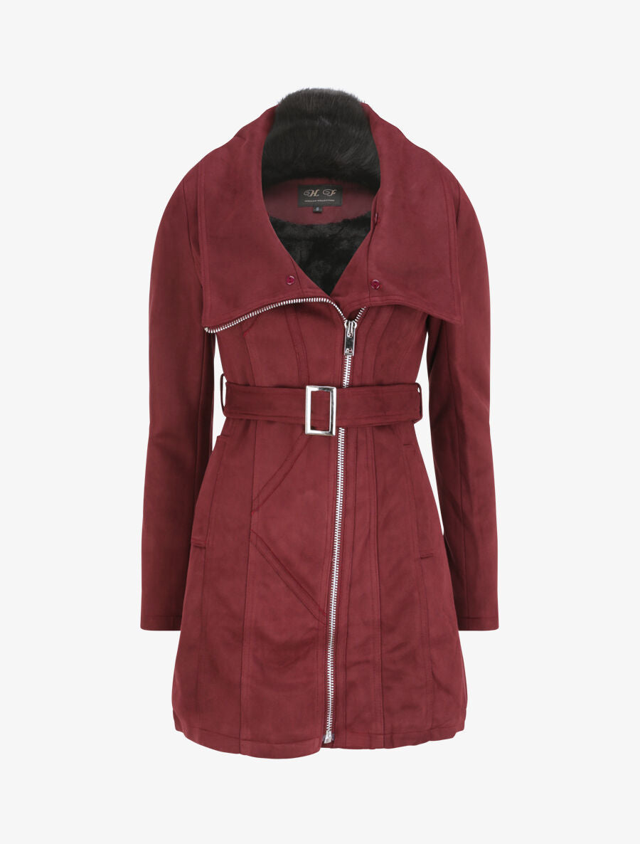 Manteau ajusté à intérieur fourré - Lie de vin - 4
