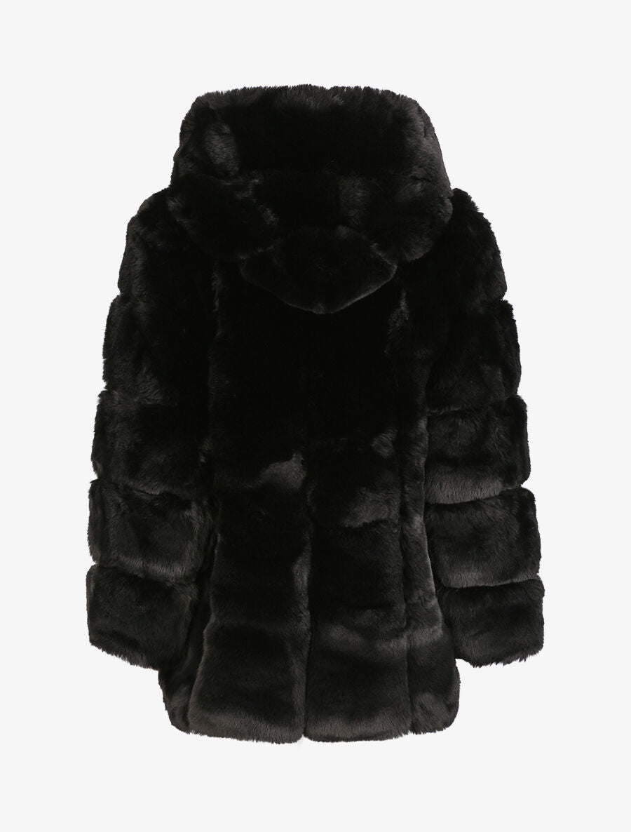 Manteau en fausse fourrure à capuche - Noir - 2