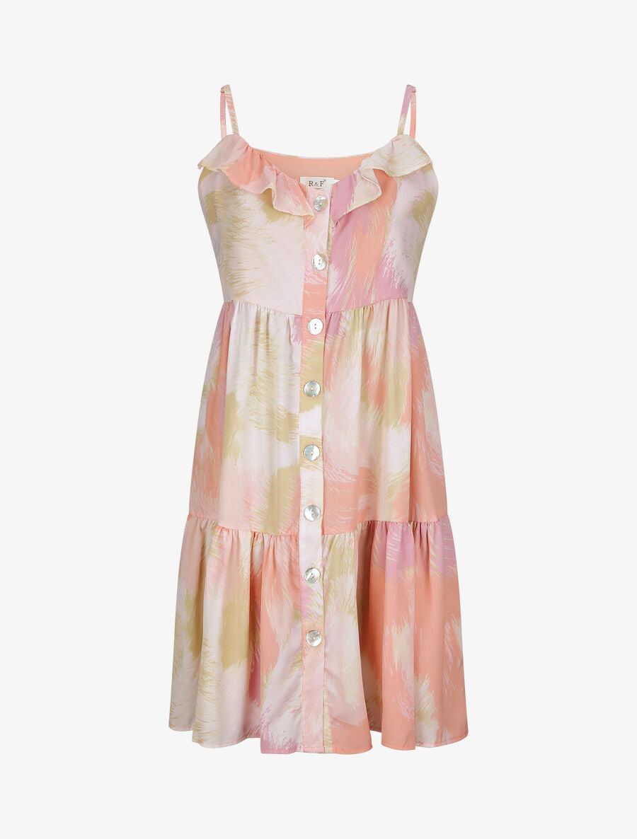 Robe babydoll boutonnée imprimé abstrait - Rose - 2