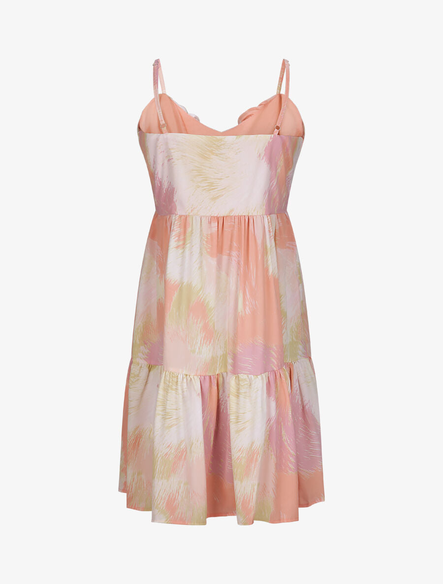 Robe babydoll boutonnée imprimé abstrait - Rose - 3