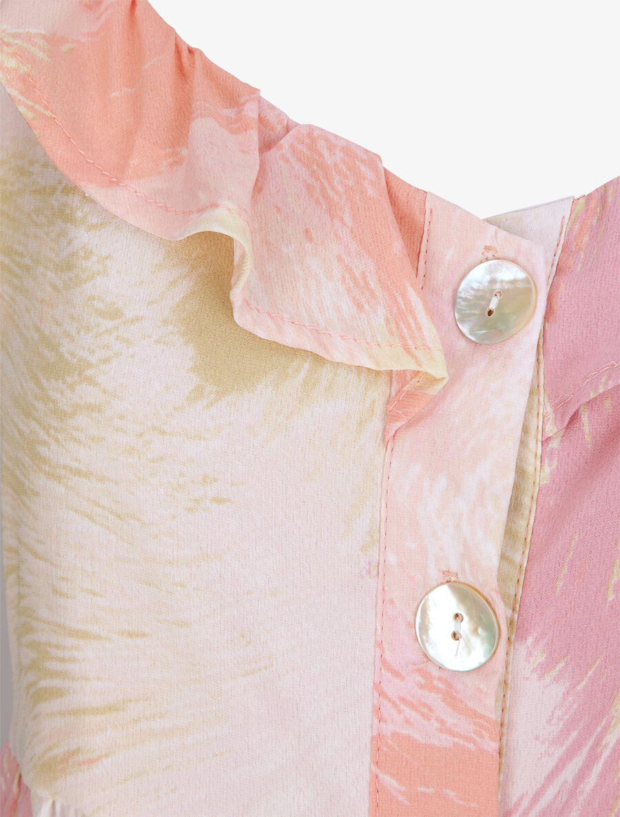 Robe babydoll boutonnée imprimé abstrait - Rose - 4