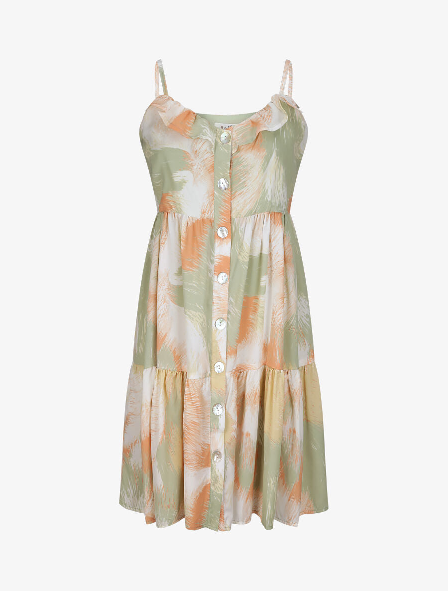 Robe babydoll boutonnée imprimé abstrait - Vert clair - 1
