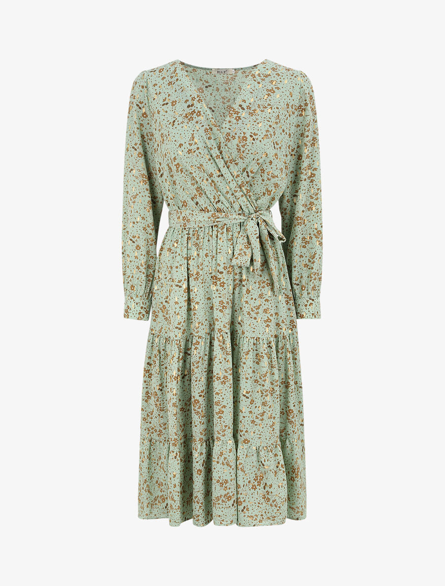 Robe longue cache-coeur à imprimé petites feuilles - Vert d&