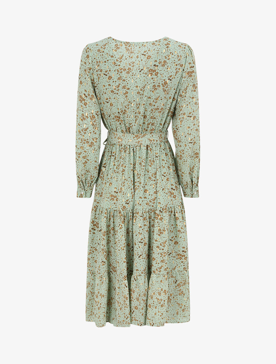 Robe longue cache-coeur à imprimé petites feuilles - Vert d&