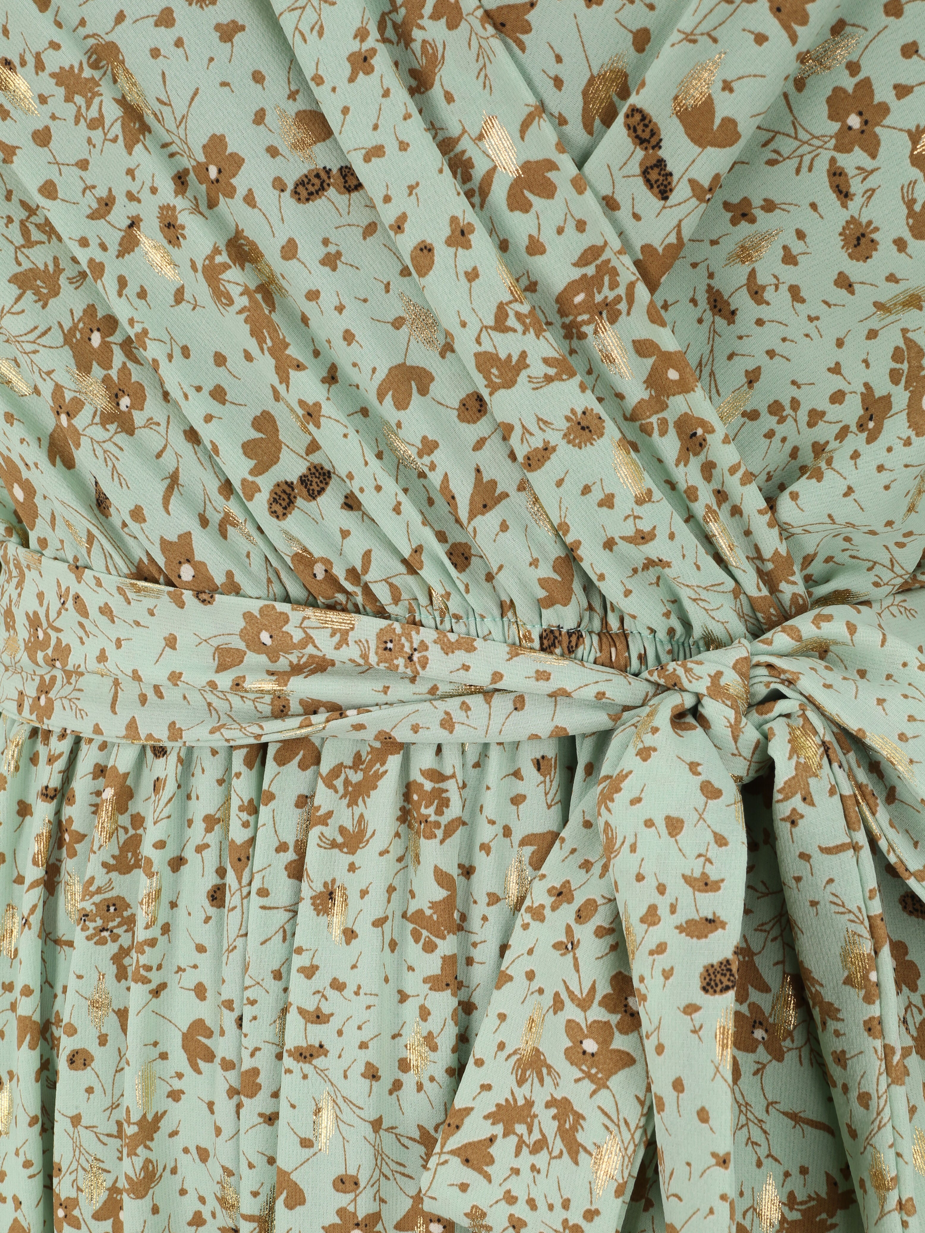 Robe longue cache-coeur à imprimé petites feuilles - Vert d&