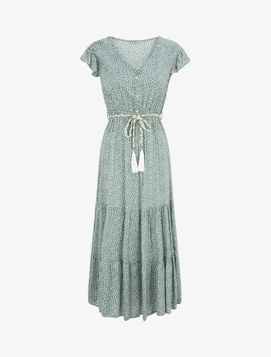 Robe longue à imprimé graphique - Vert - 1