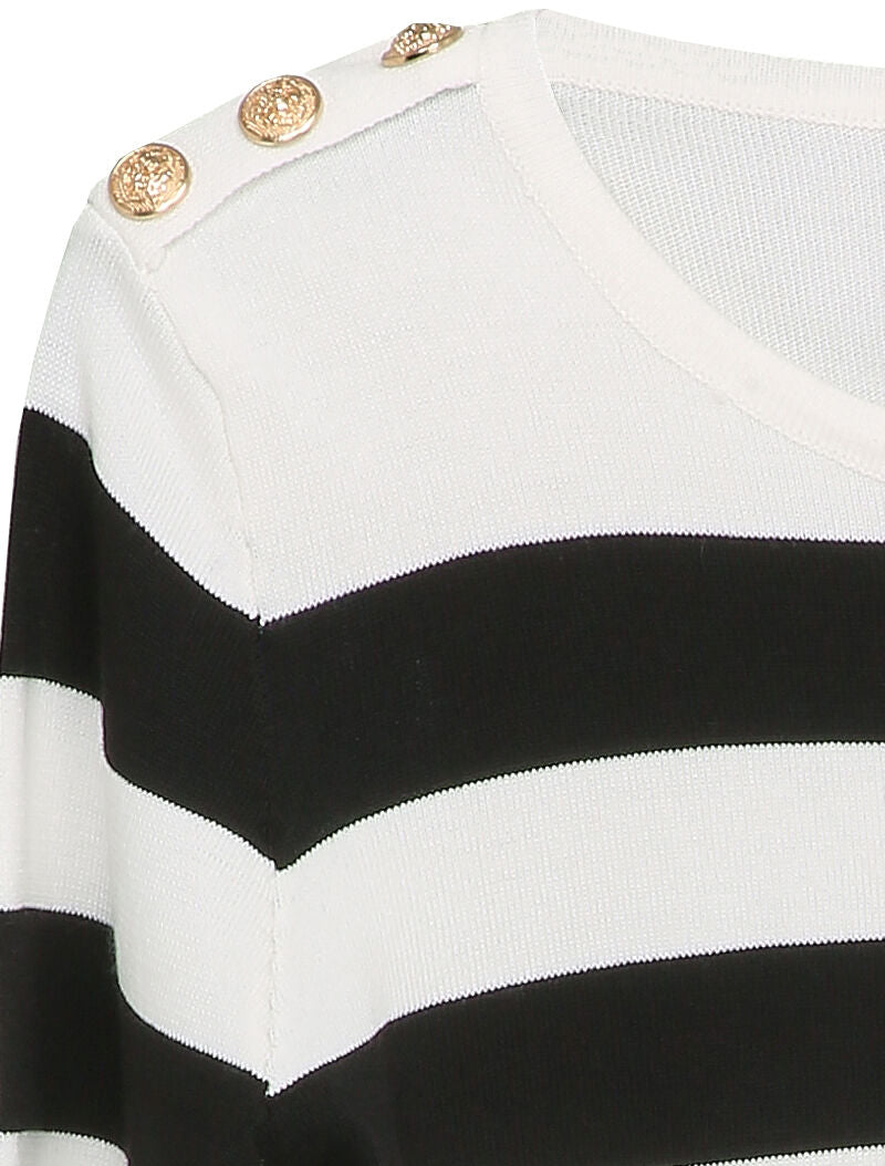 Pull à rayures et épaules boutonnées - Blanc - 3
