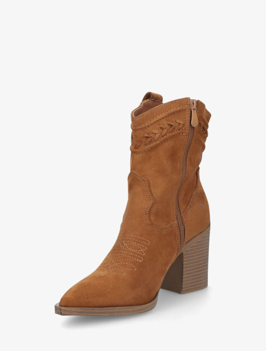 Bottines style santiags en suédine - Camel - 4