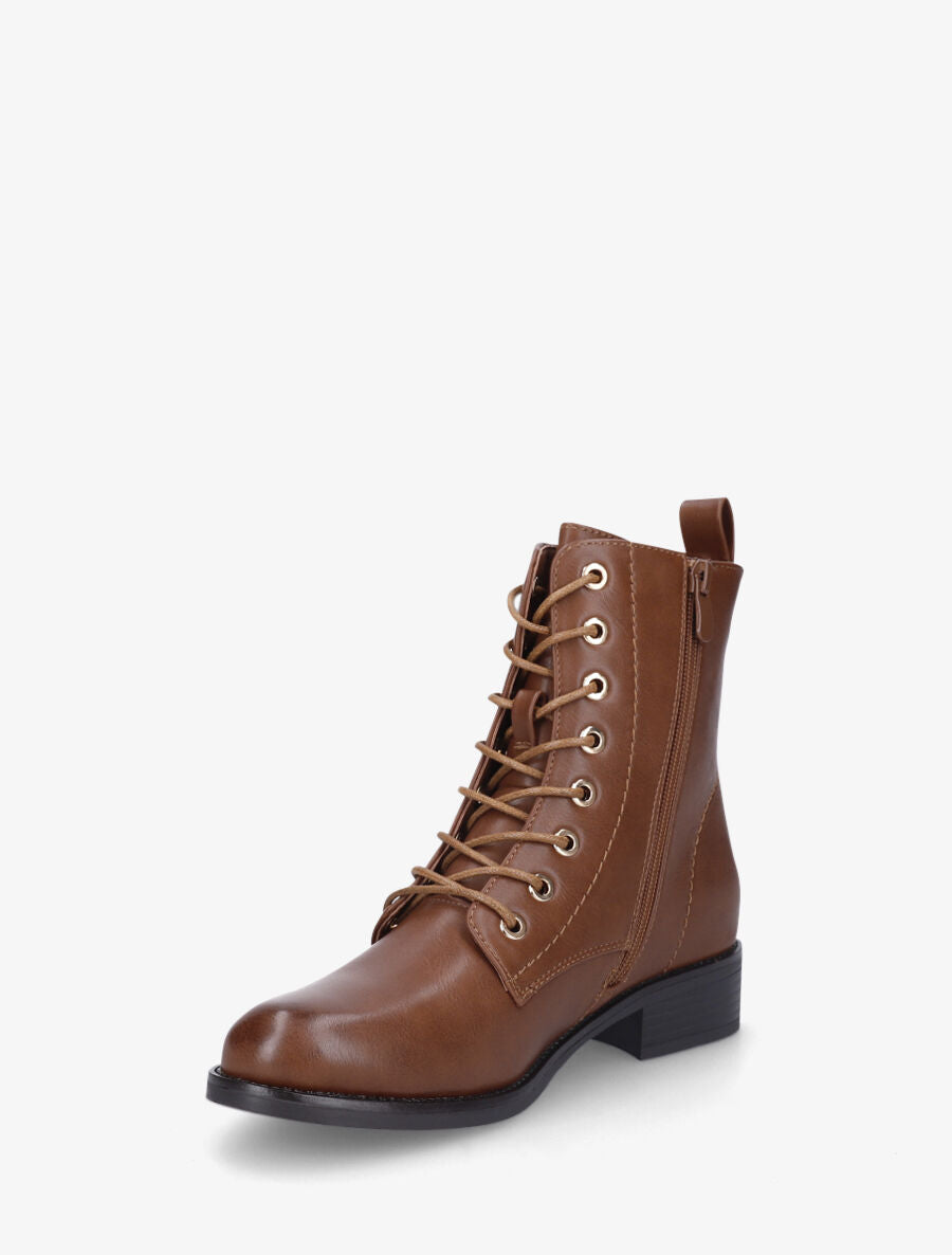 Bottines plates à lacets - Camel - 3