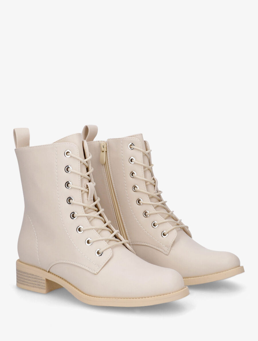 Bottines plates à lacets - Beige - 4