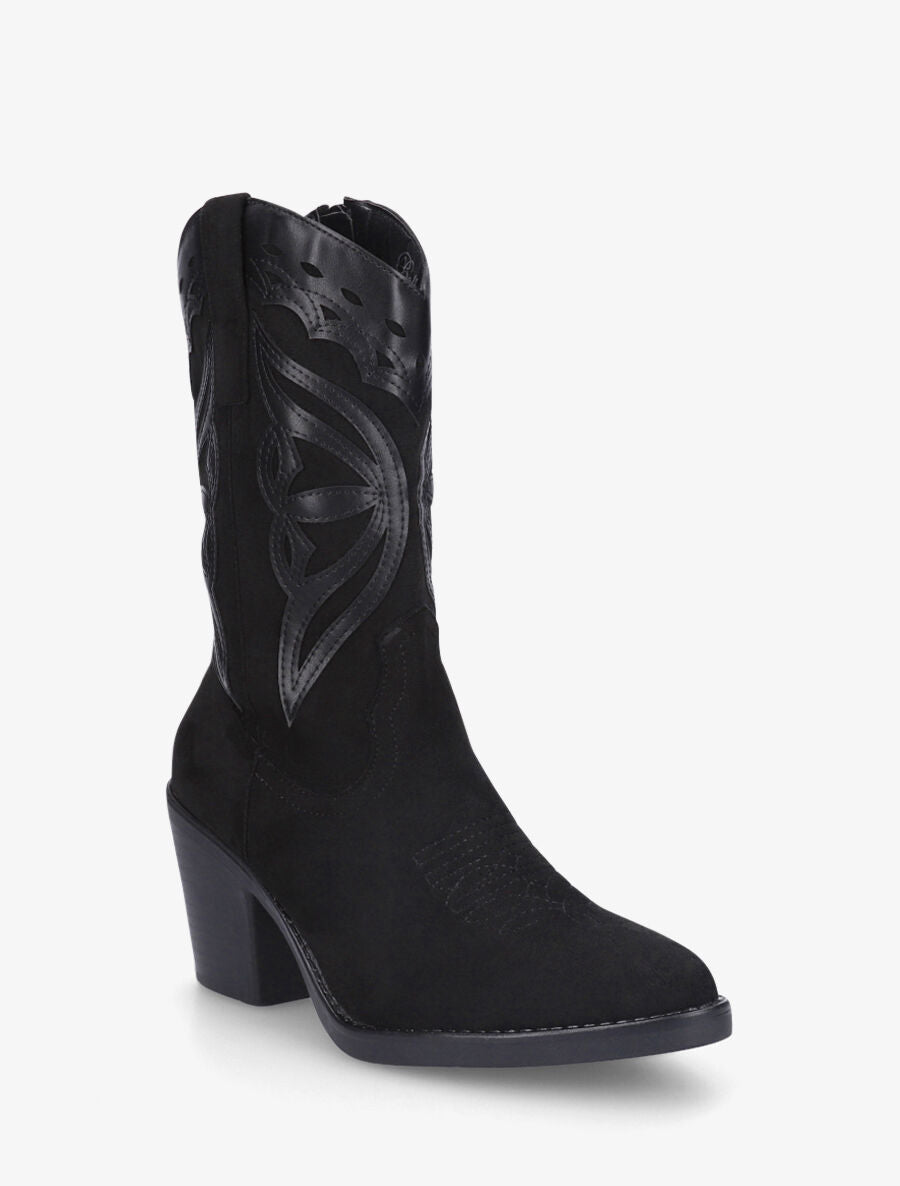 Bottines style santiag bi-matière - Noir - 2