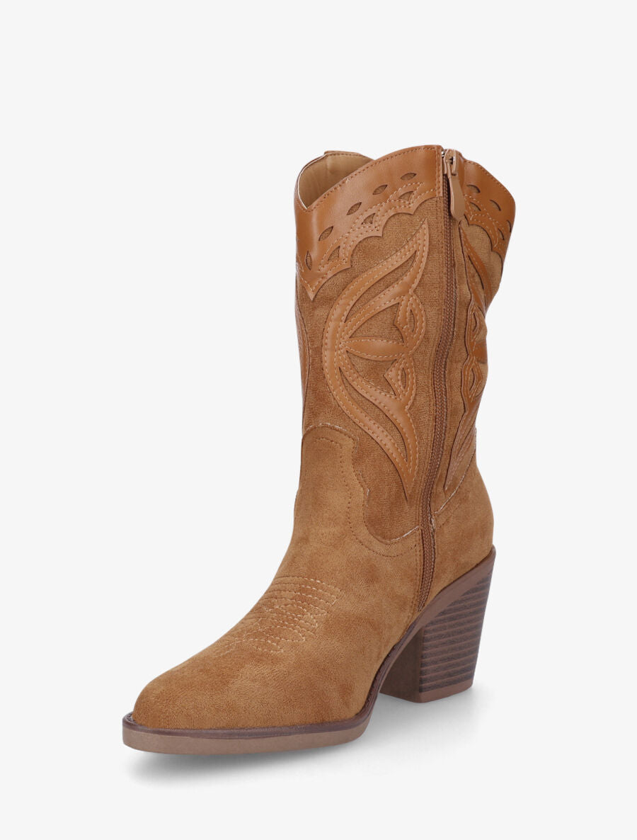 Bottines style santiag bi-matière - Camel - 3