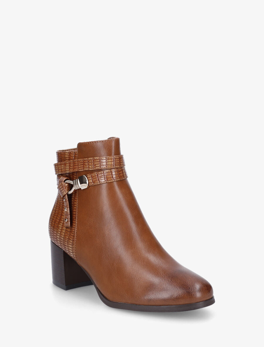 Bottines effet reptile à boucle - Camel - 2