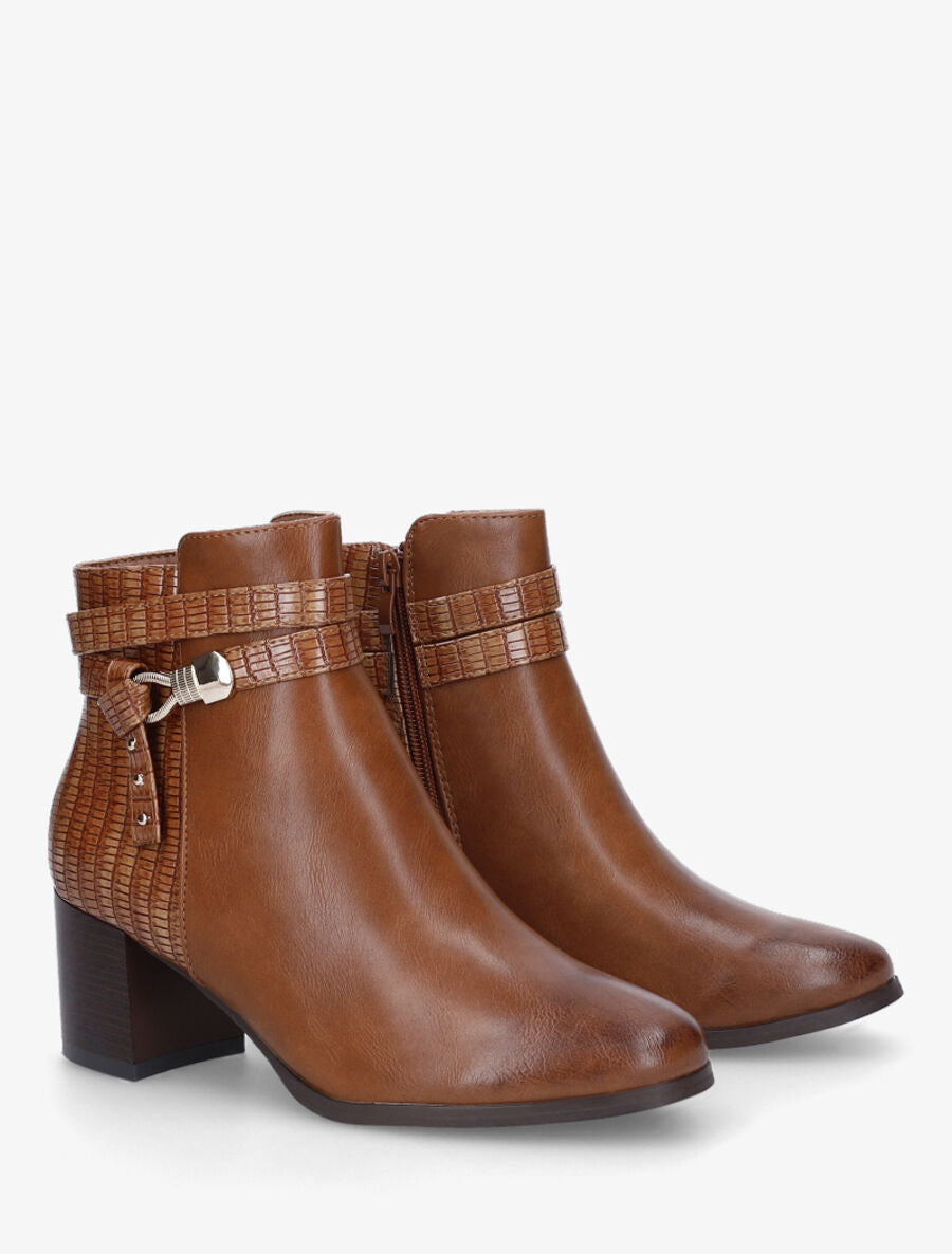 Bottines effet reptile à boucle - Camel - 4