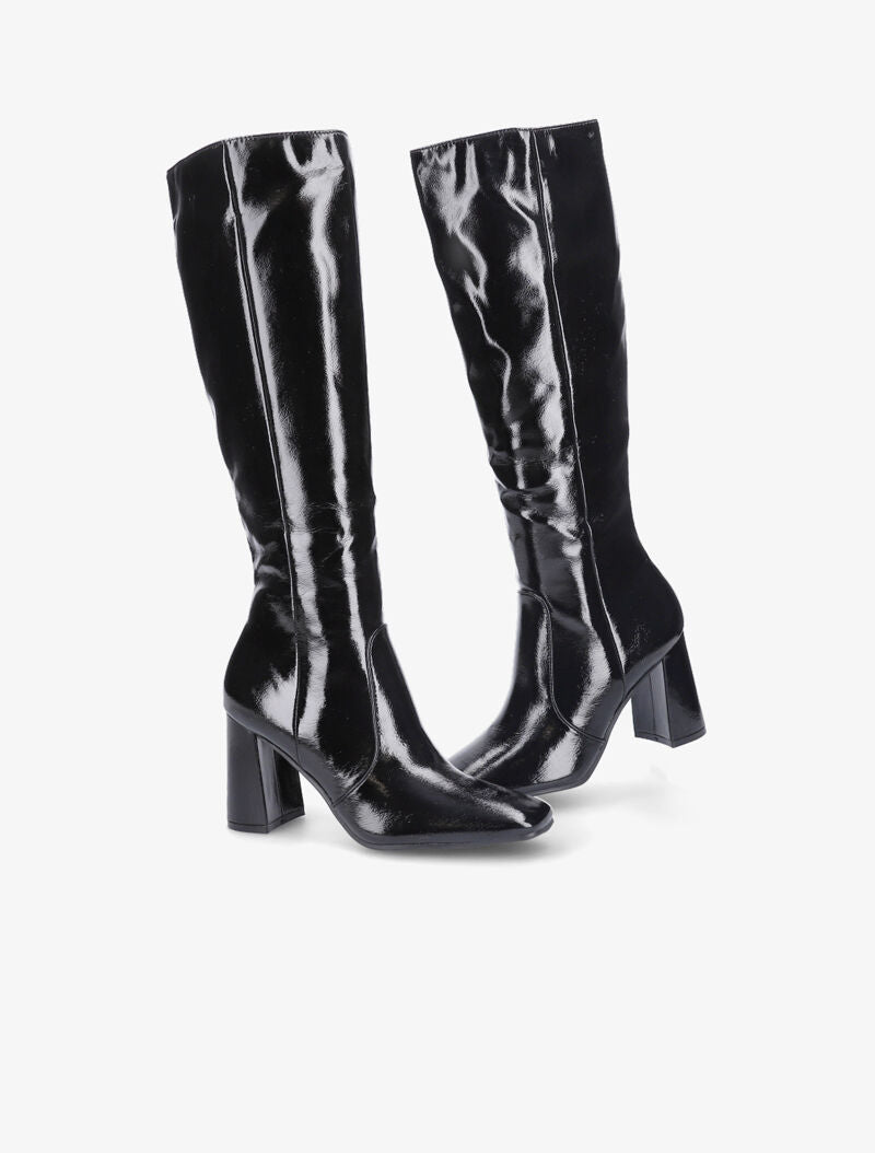 Bottes à talon effet vinyle - Noir - 4