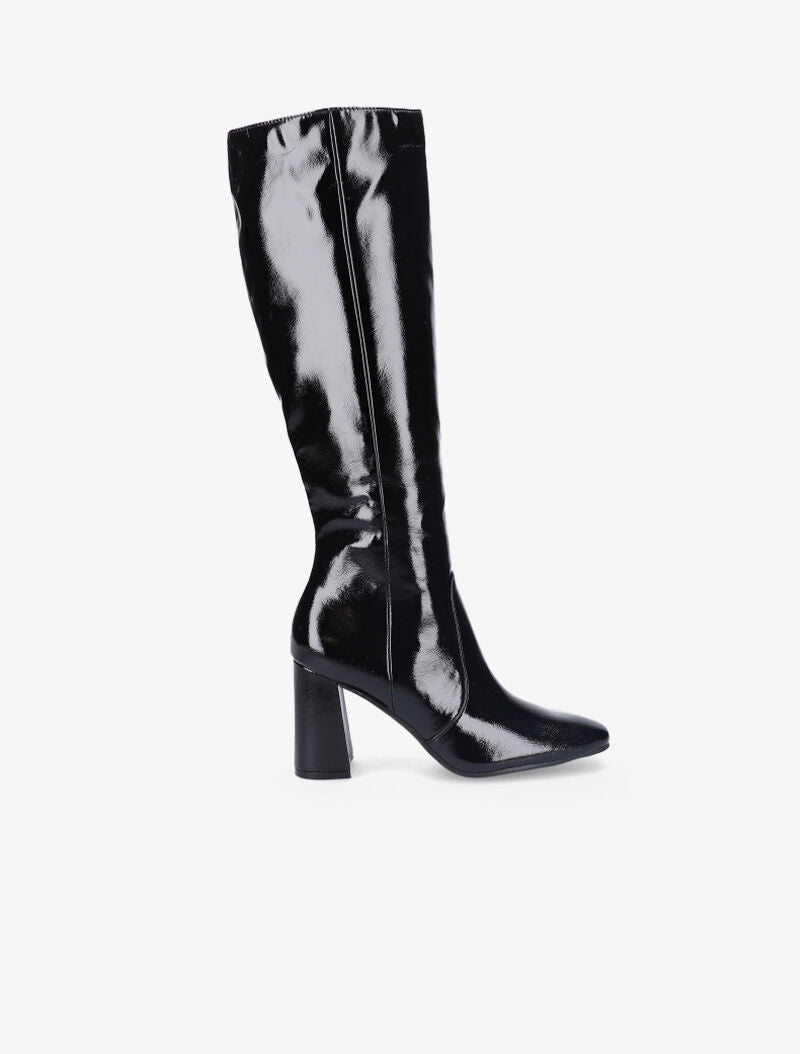 Bottes à talon effet vinyle - Noir - 1