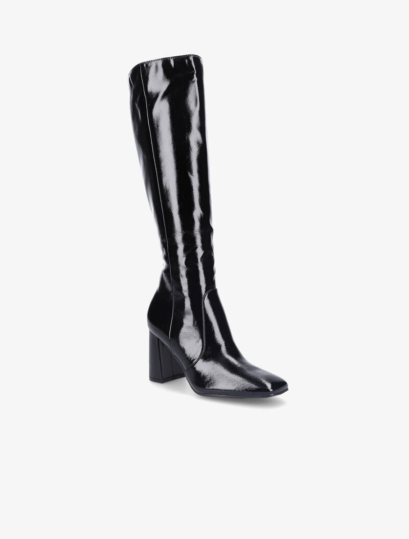 Bottes à talon effet vinyle - Noir - 2