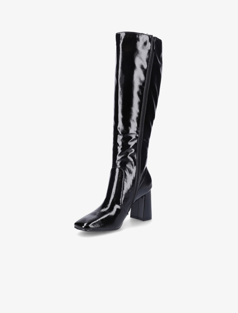 Bottes à talon effet vinyle - Noir - 3