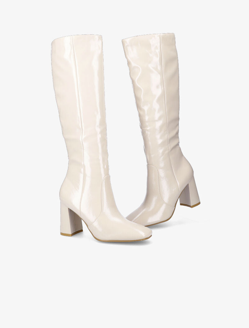Bottes à talon effet vinyle - Beige - 4