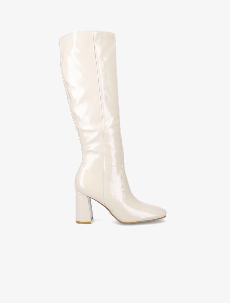 Bottes à talon effet vinyle - Beige - 5