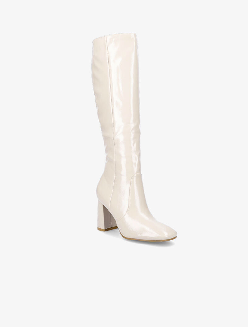 Bottes à talon effet vinyle - Beige - 2