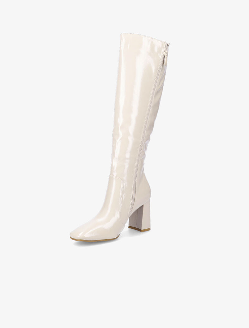 Bottes à talon effet vinyle - Beige - 3