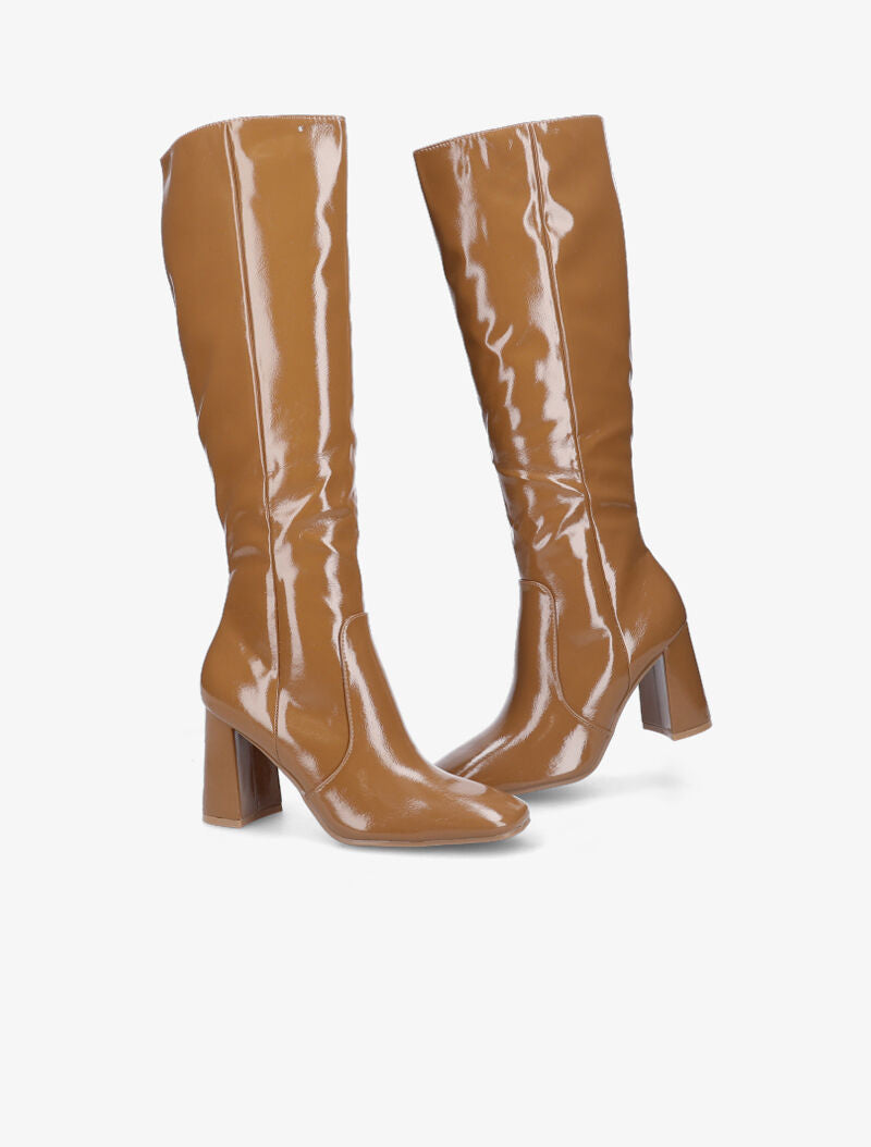 Bottes à talon effet vinyle - Camel - 4