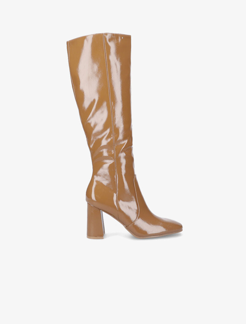 Bottes à talon effet vinyle - Camel - 5