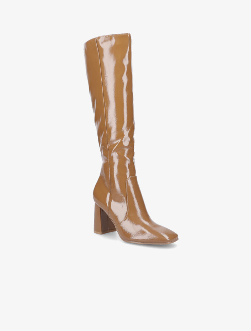Bottes à talon effet vinyle - Camel - 2
