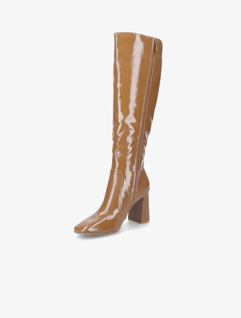 Bottes à talon effet vinyle - Camel - 3