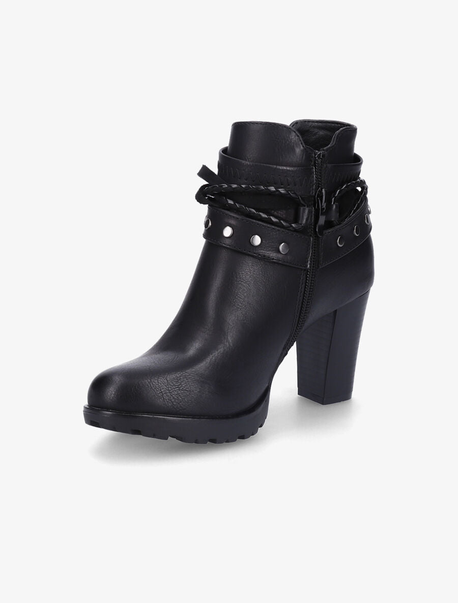 Bottines à talons et lanières cloutées - Noir - 3
