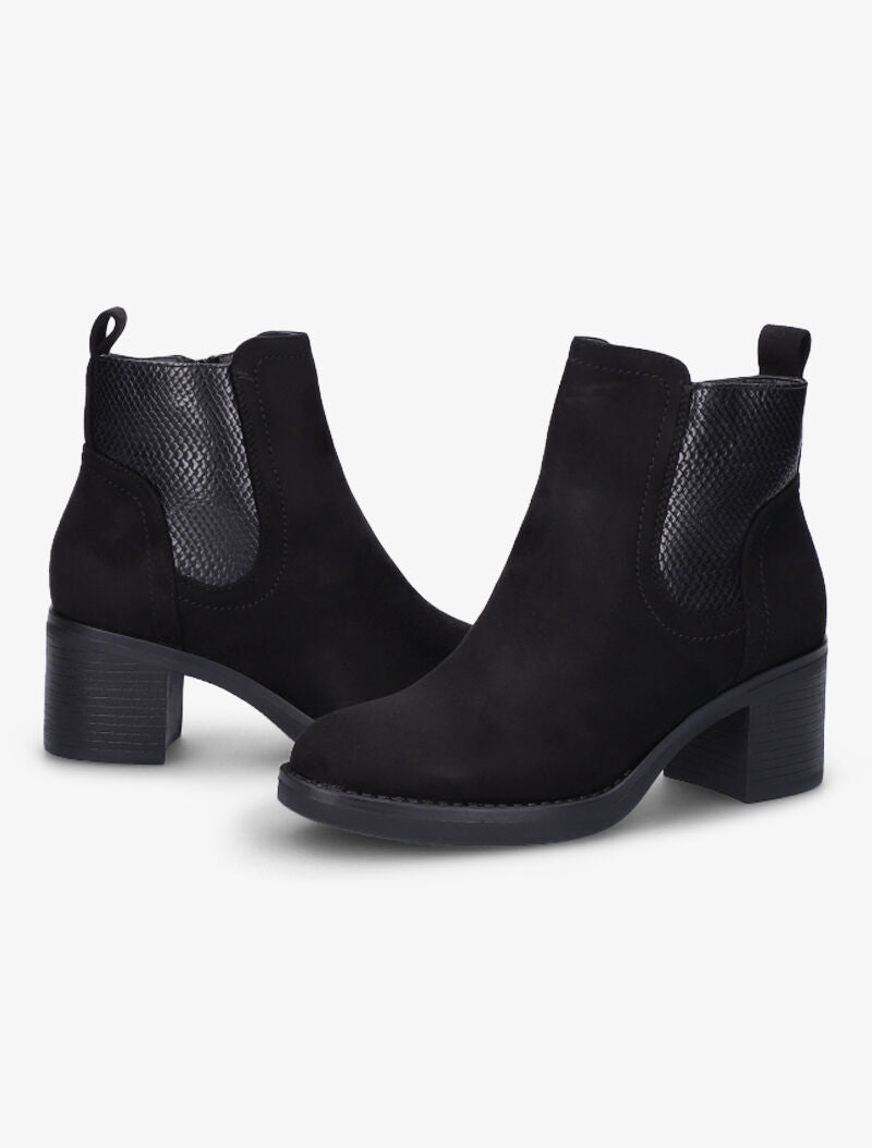 Bottines en suédine à détail python - Noir - 3