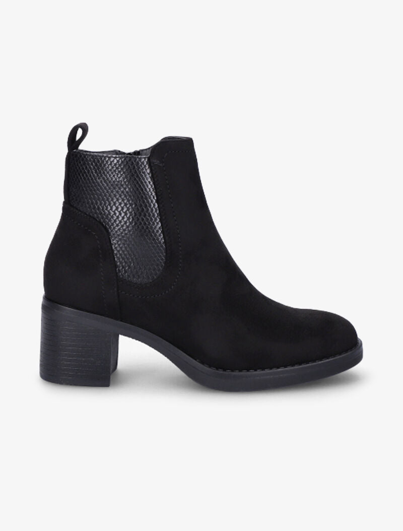 Bottines en suédine à détail python - Noir - 1