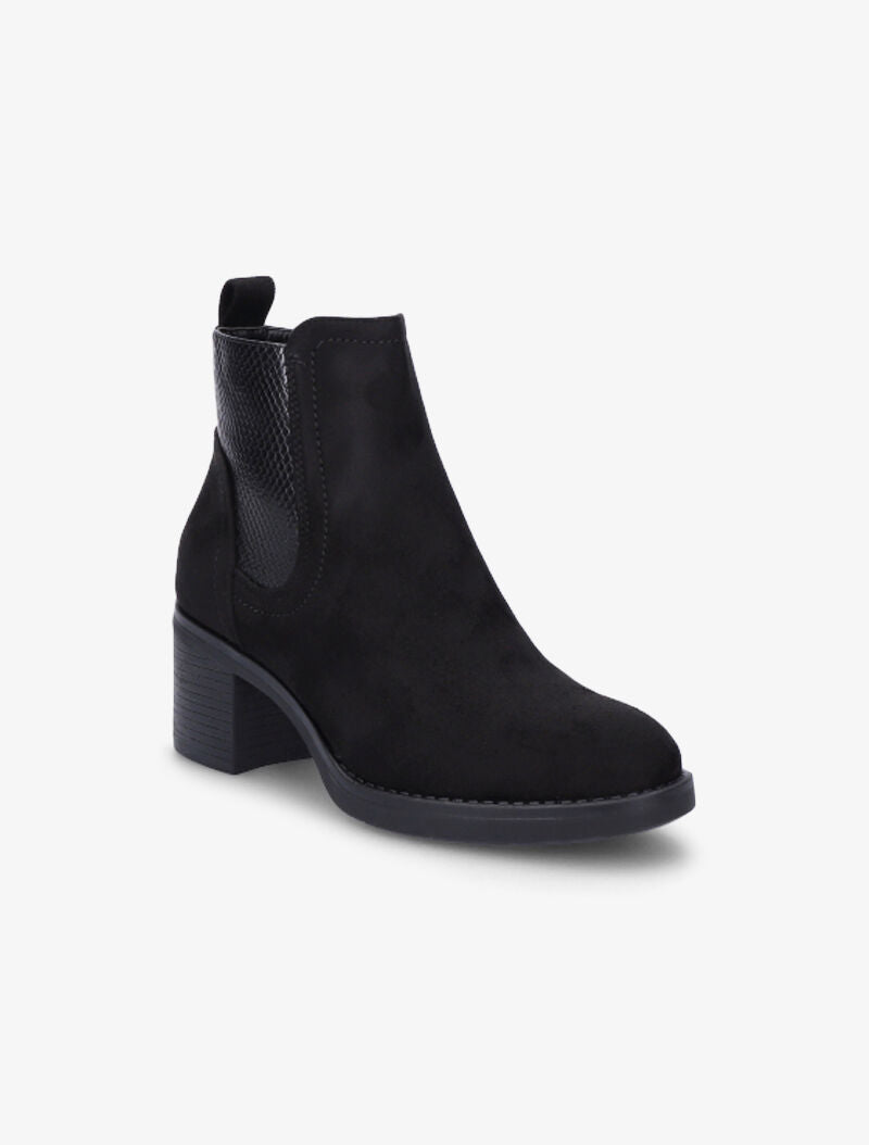 Bottines en suédine à détail python - Noir - 2