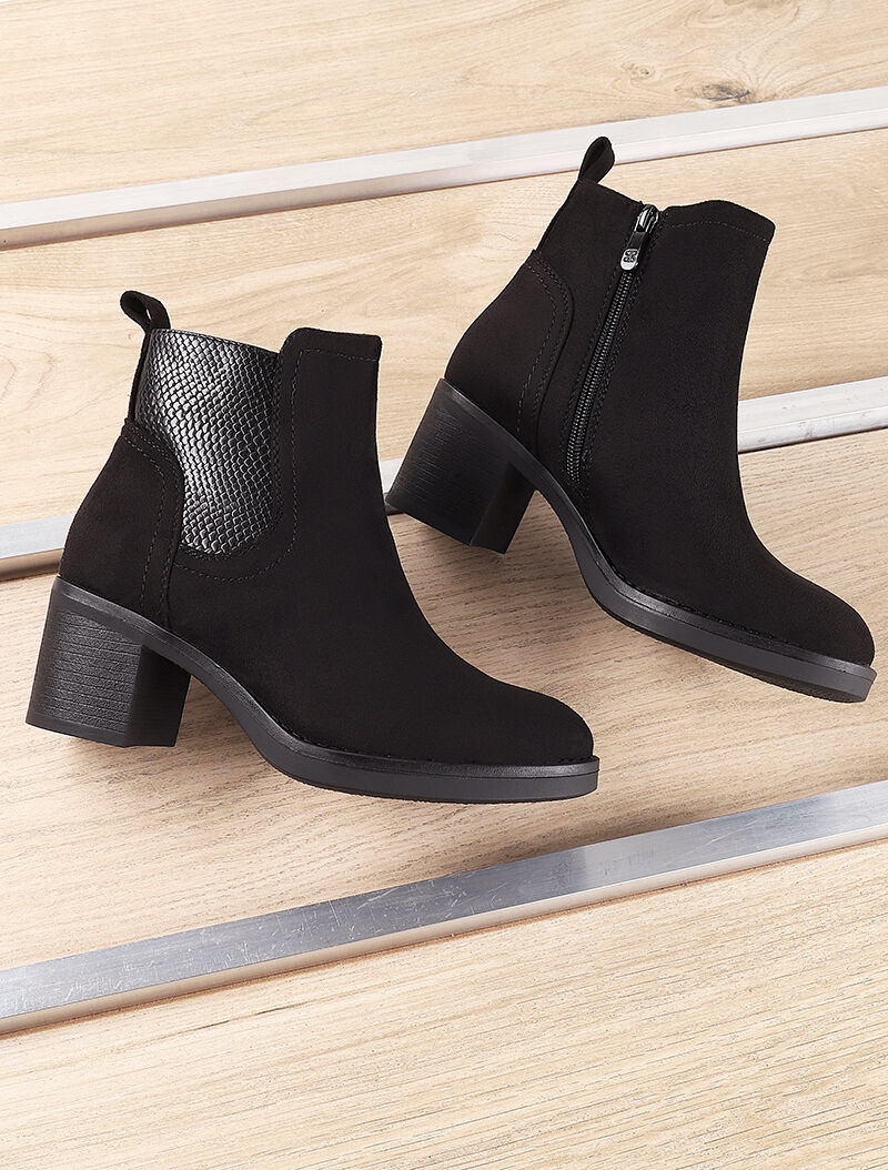 Bottines en suédine à détail python - Noir - 5