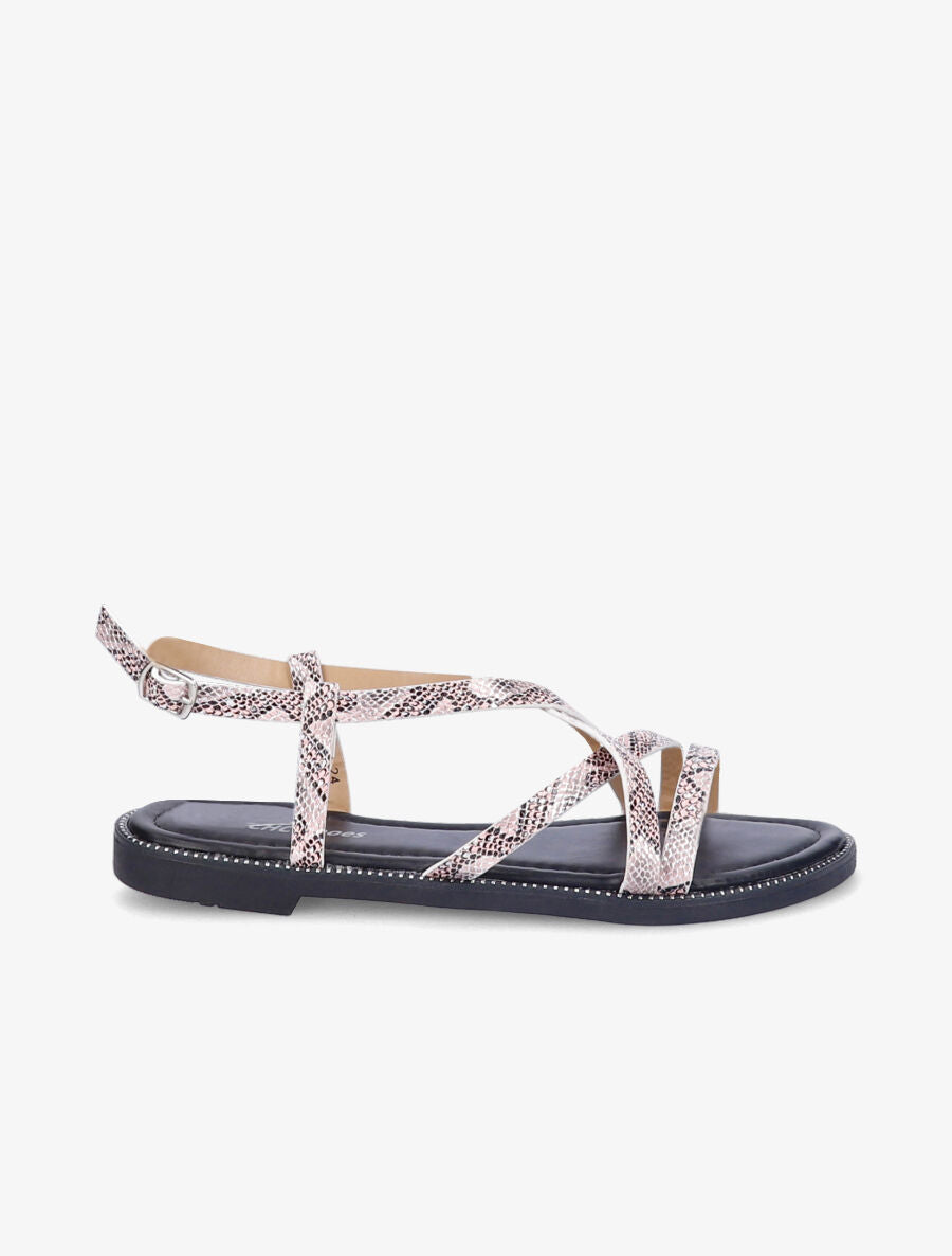 Sandales plates à brides entrelacées effet python irisé - Rose - 2