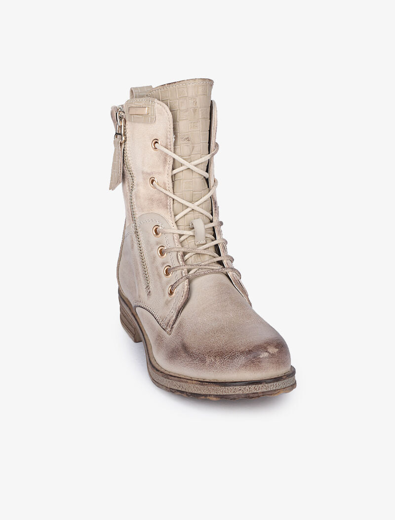 Boots style grunge bi-matière à zip décoratif - Beige - 3