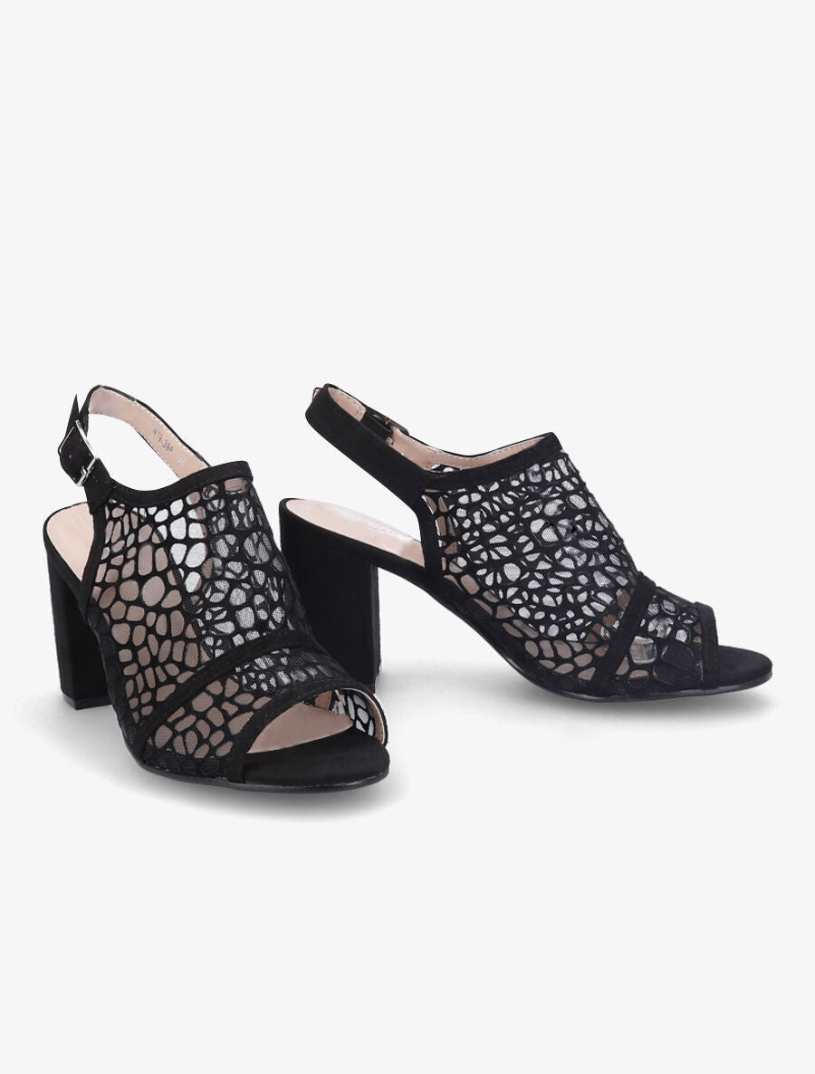 Sandales à talons ganse en tissu et suédine style voronoï - Noir - 4