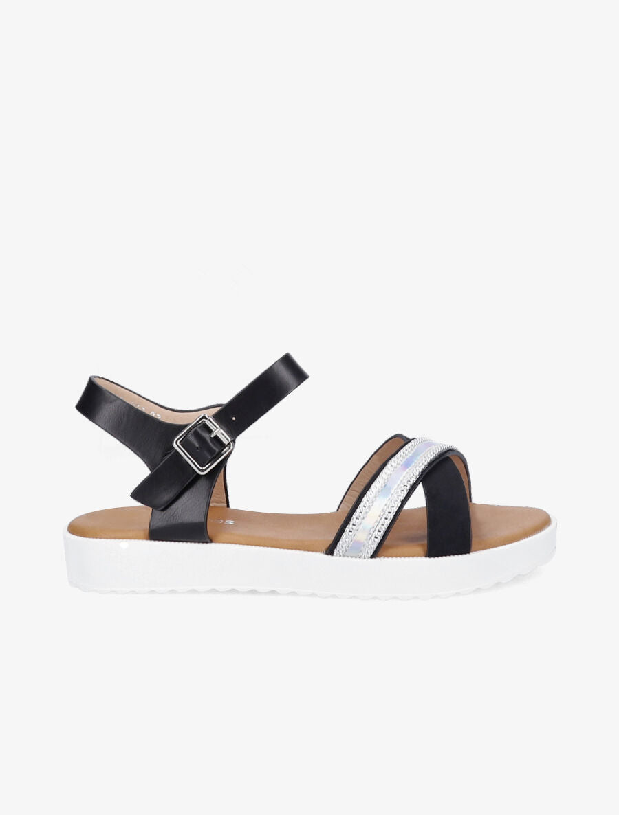 Sandales bi-matière à bride holographique - Noir - 5