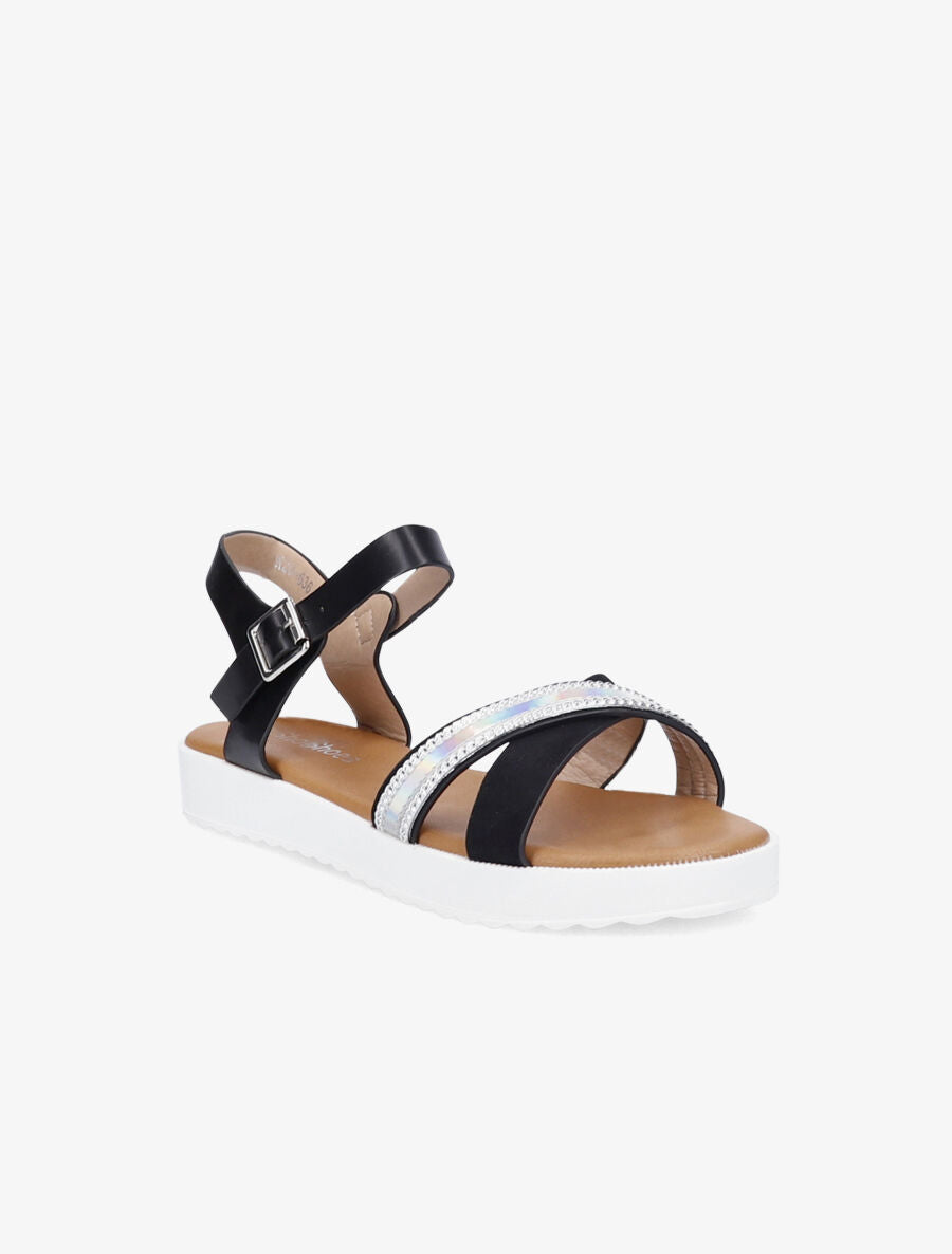 Sandales bi-matière à bride holographique - Noir - 2