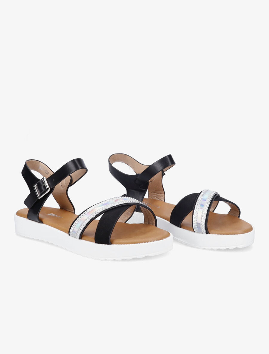 Sandales bi-matière à bride holographique - Noir - 4