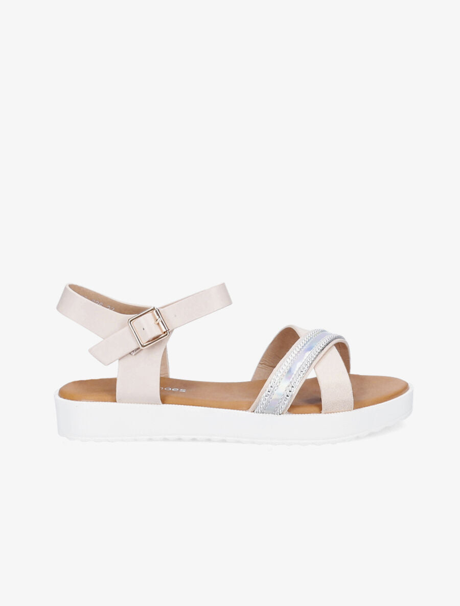 Sandales bi-matière à bride holographique - Beige - 1