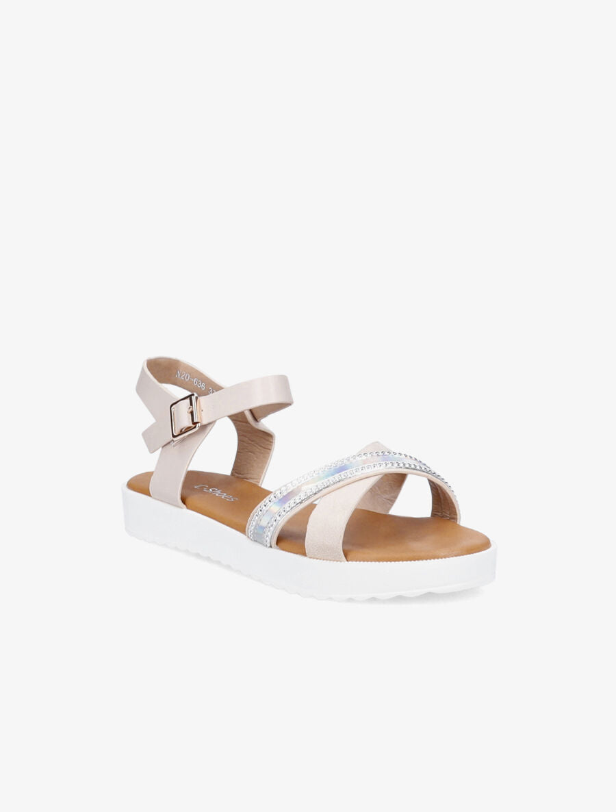 Sandales bi-matière à bride holographique - Beige - 2