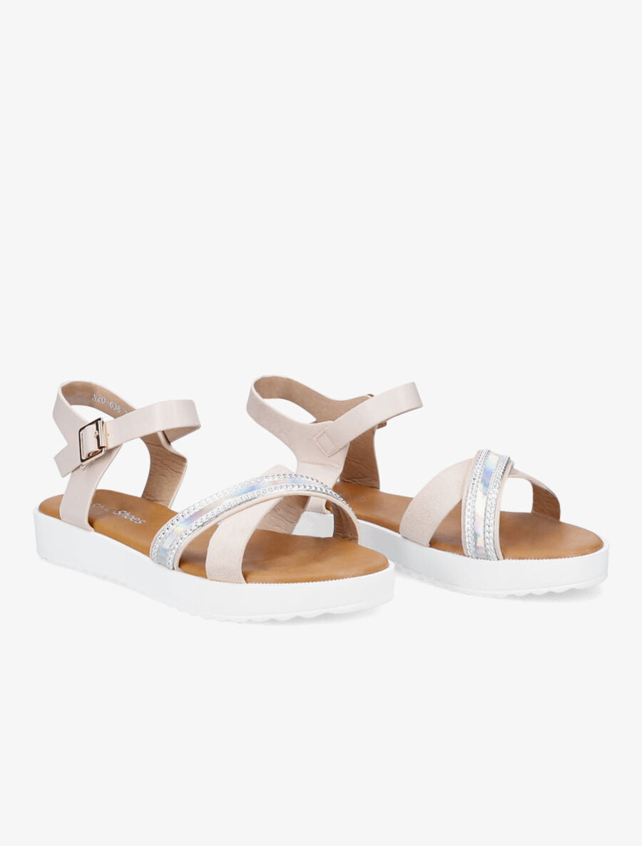 Sandales bi-matière à bride holographique - Beige - 4