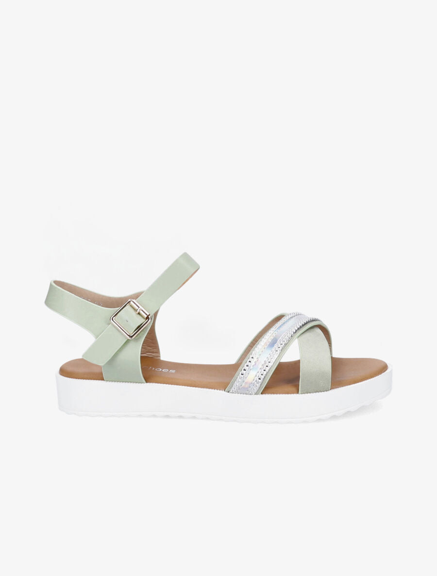 Sandales bi-matière à bride holographique - Vert pâle - 5